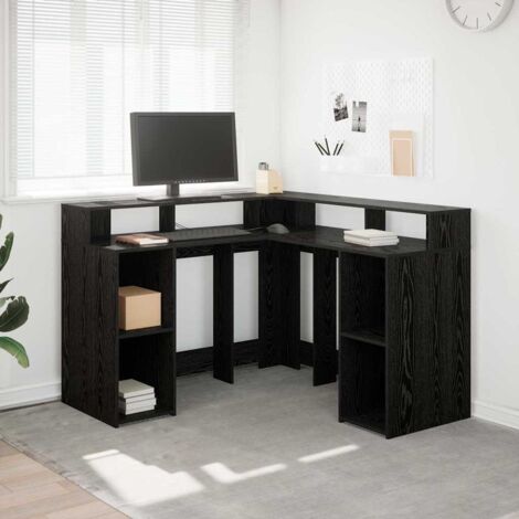 Desk with Shelf Black oak 130 x 130 x 91 cm Engineered wood vidaXL (1/5)
