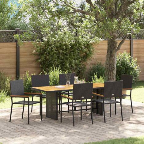 Garden Dining Set 7 pcs Black and Brown Poly Rattan vidaXL