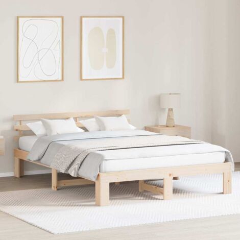 Bed Frame with Headboard Natural 150 x 200 cm Solid Pine Wood vidaXL (1/5)