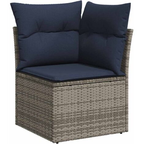 Garden Sofa with Cushion 4 pcs Grey and navy Poly rattan vidaXL