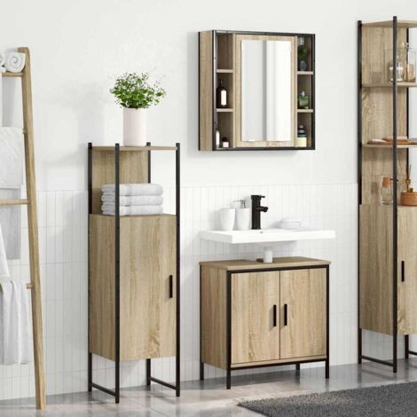 Bathroom Furniture Set with Shelf 3 pcs Brown Engineered wood vidaXL (1/5)