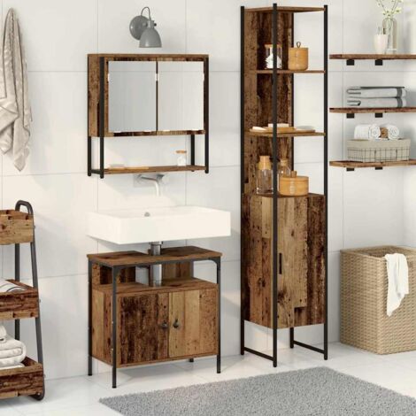 Bathroom Furniture Set with Door 3 pcs Old Wood Engineered Wood vidaXL (1/5)