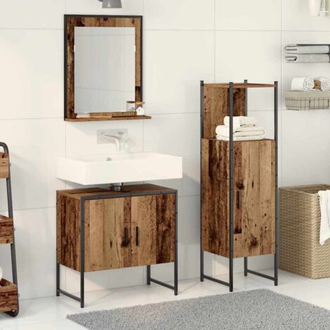 Bathroom Furniture Set with Shelf 3 pcs Brown Engineered wood vidaXL