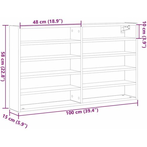 Display Cabinet Black oak 100 x 15 x 58 cm Engineered wood vidaXL