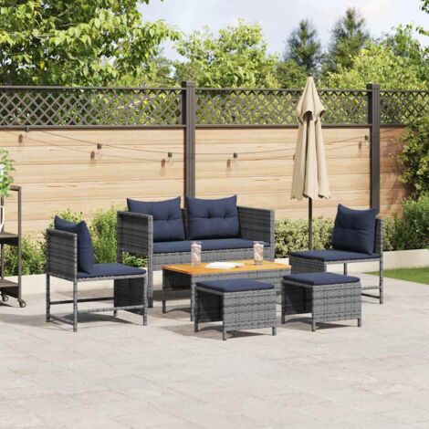 Garden Sofa Set 6 pcs Grey and navy blue Poly Rattan vidaXL (1/5)