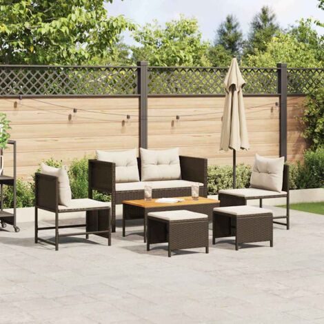Garden Sofa Set 6 pcs Brown and cream Poly Rattan vidaXL (1/5)