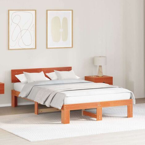 Bed Frame with Headboard Wax Brown 140 x 190 cm Solid Pine Wood vidaXL (1/5)