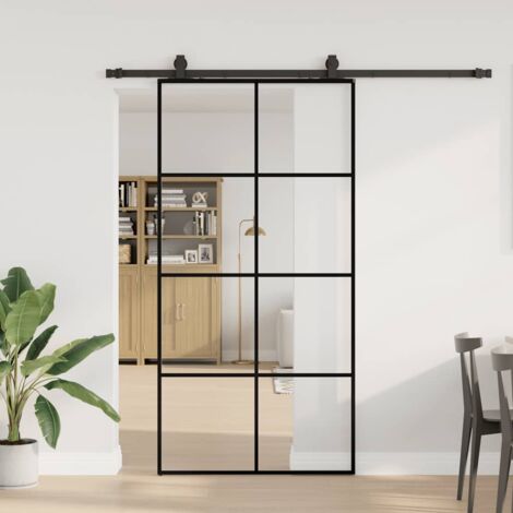 Sliding Door with Hardware Set Black 102.5x205 cm ESG Glass vidaXL