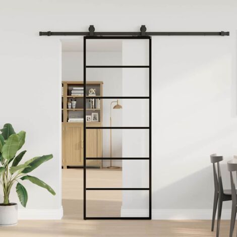 Sliding Door with Hardware Set Black 76x205 cm ESG Glass vidaXL