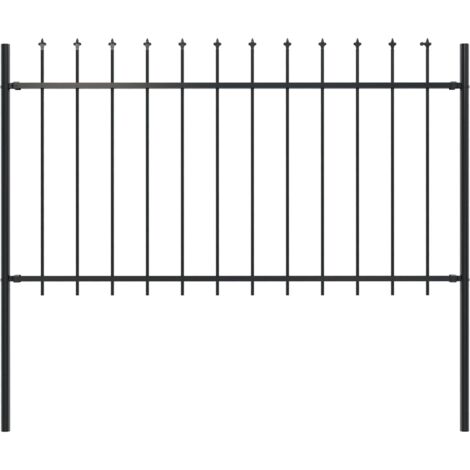 vidaXL Garden Fence with Spear Top Steel 1.7x1 m Black - Black
