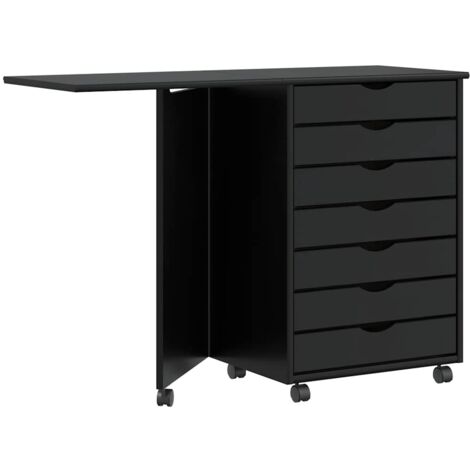 Rolling Cabinet with Desk MOSS Black Solid Wood Pine vidaXL