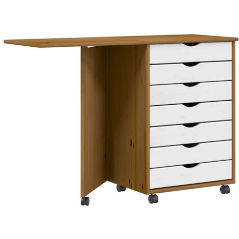 Rolling Cabinet with Desk MOSS Honey Brown Solid Wood Pine vidaXL