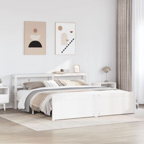 Bed Frame with Headboard without Mattress White 180x200 cm Super King vidaXL (1/5)