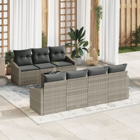 Sofa Set with Cushion with Pillow 8 pcs Light Grey Poly Rattan vidaXL (1/5)