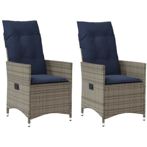 Reclining Garden Chairs 2 pcs with Cushions Grey Poly Rattan vidaXL