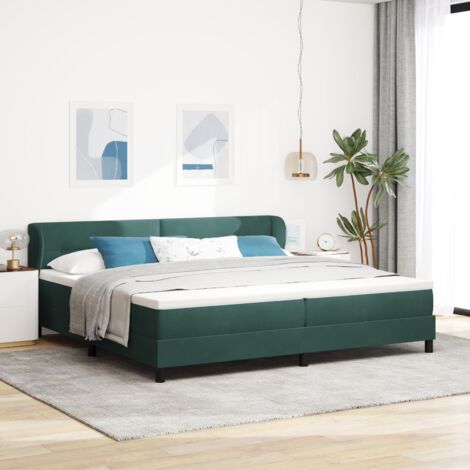 Box Spring Bed with Headboard Dark green 200 x 200 cm Velvet vidaXL
