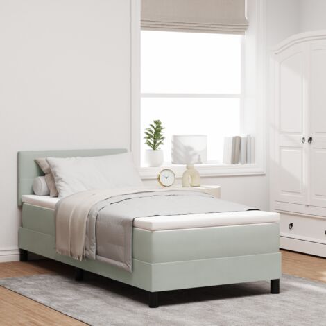 Box Spring Bed with Headboard Light grey 90 x 200 cm Velvet vidaXL (1/5)