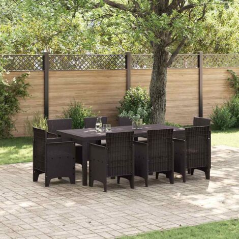 Garden Dining Set 9 pcs Brown Polt rattan vidaXL