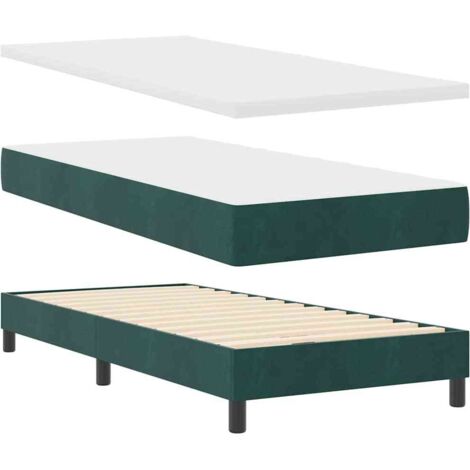 Box Spring Bed with Mattress Black 100x200 cm Velvet Dark green vidaXL (1/5)