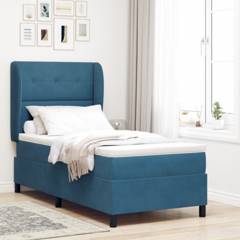 Box Spring Bed with Headboard Dark Blue 200 x 100 cm Velvet vidaXL (1/5)