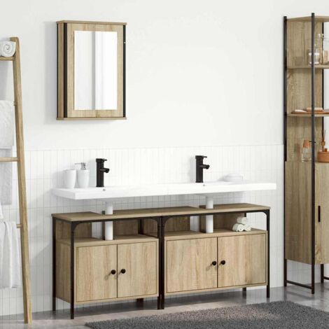 Bathroom Furniture Set with Shelf 3 pcs Brown Engineered wood vidaXL (1/5)