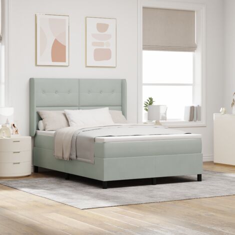 vidaXL Box Spring Bed with Mattress & LED Light Grey 140x200 cm Velvet (1/5)