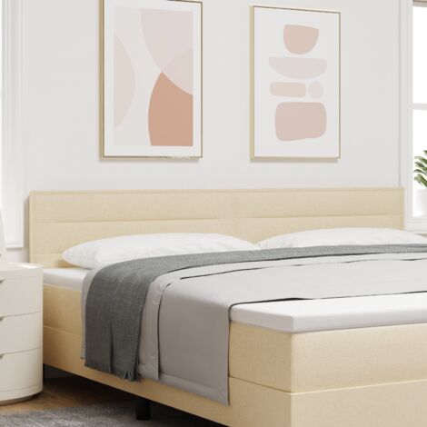 vidaXL LED Headboard Lines Design Cream 100 cm Fabric