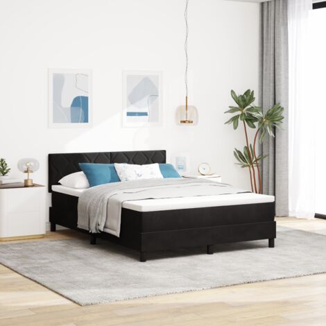 vidaXL Box Spring Bed with Mattress & LED Black 140x190 cm Velvet (1/5)