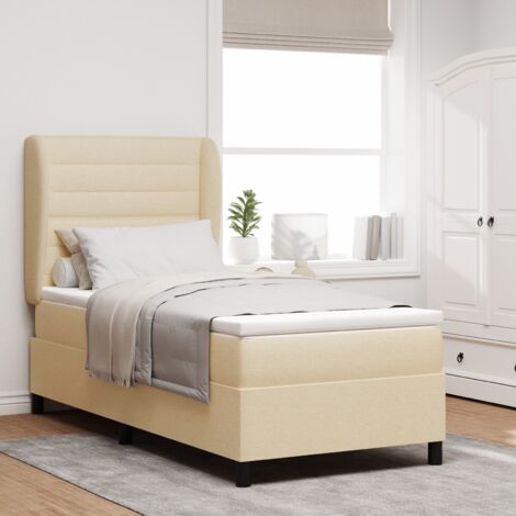 vidaXL Box Spring Bed with Mattress Cream 90x200 cm Fabric (1/5)