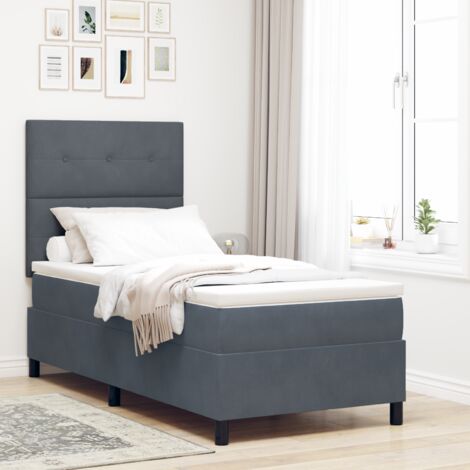 vidaXL Box Spring Bed with Mattress & LED Dark Grey 100x200 cm Velvet (1/5)
