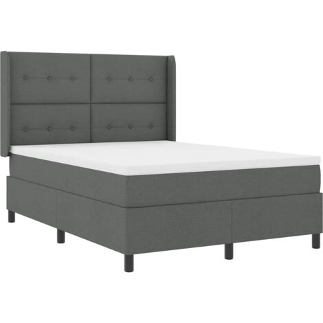 LED Box Spring Bed with Headboard Dark Grey 140 x 190 cm Fabric vidaXL (1/5)