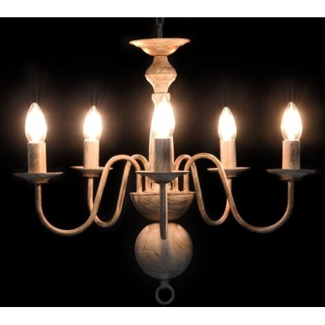 Chandelier Antique White 5 x E14 Bulbs vidaXL