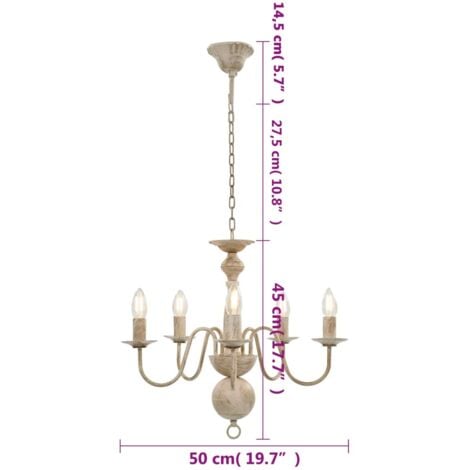 Chandelier Antique White 5 x E14 Bulbs vidaXL