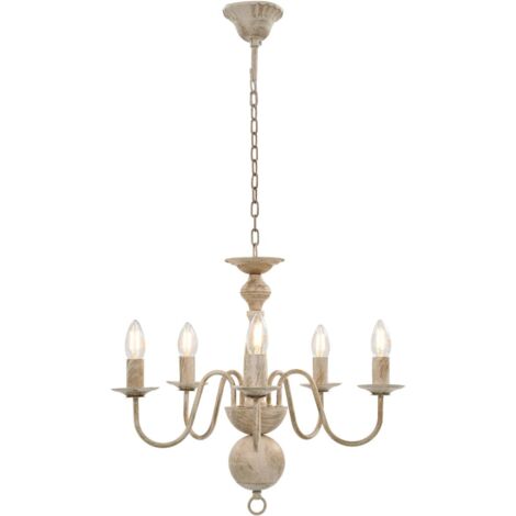 Chandelier Antique White 5 x E14 Bulbs vidaXL