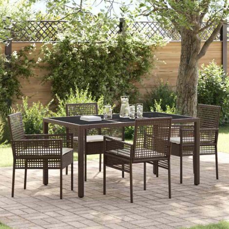 Garden Dining Set 5 pcs Brown Poly rattan vidaXL