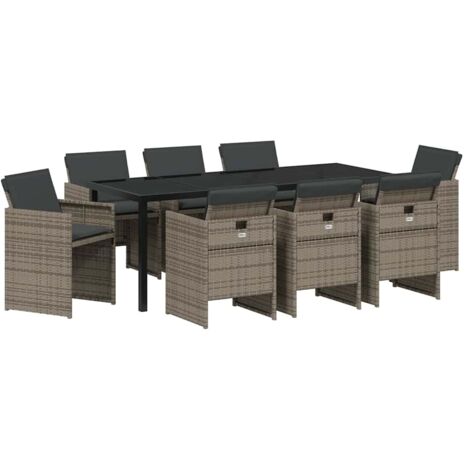 Garden Dining Set with Cushion Folding 9 pcs Grey Poly rattan vidaXL