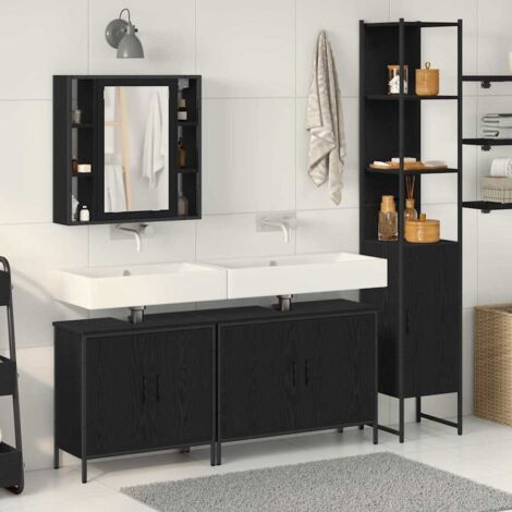 Bathroom Furniture Set with Shelf 4 pcs Black Engineered wood vidaXL (1/5)