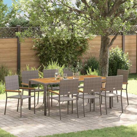 Garden Dining Set 9 pcs Grey Poly Rattan vidaXL