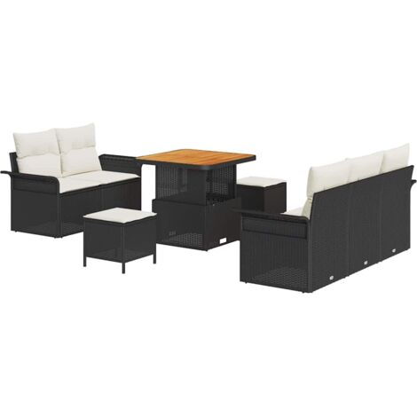 Garden Sofa Set with Cushion 8 pcs Black Poly Rattan vidaXL