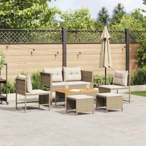 Garden Sofa Set 6 pcs Beige and cream Poly Rattan vidaXL (1/5)