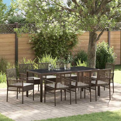 Garden Dining Set 9 pcs Brown Poly rattan vidaXL