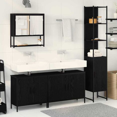 Bathroom Furniture Set with Shelf 4 pcs Black Engineered wood vidaXL (1/5)