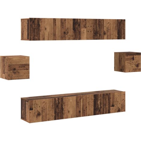 TV Cabinet Set with Shelf Wall-mounted Other with Storage with Door 6 pcs Old wood 80 x 30 x 30 cm Wood vidaXL (1/5)