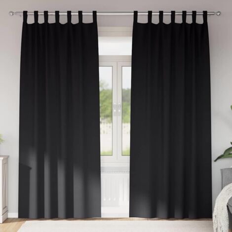 Blackout Curtains with Rings Black Polyester vidaXL