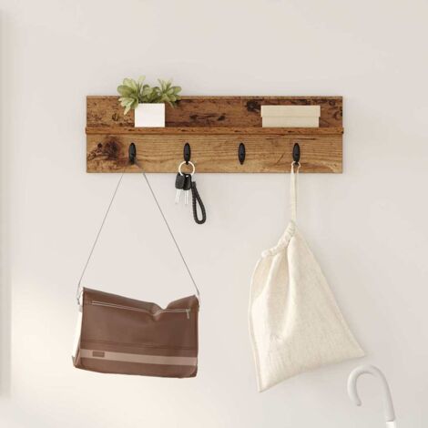 Wall-Mounted Coat Rack with Shelf Old wood 60 x 10.5 x 18 cm vidaXL