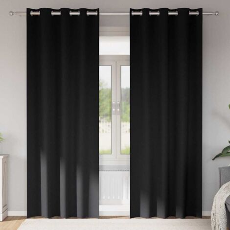 Blackout Curtains with Rings Black Polyester vidaXL