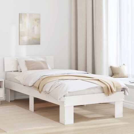 Bed Frame with Headboard White 75 x 190 cm Solid Pine Wood vidaXL (1/5)