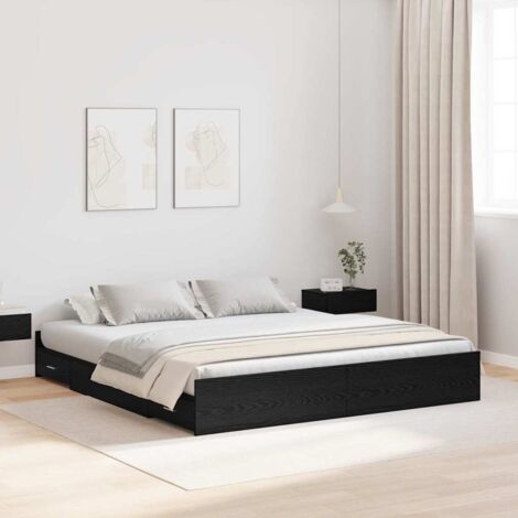 Storage Bed Frame Black Oak 180 x 200 cm Engineered Wood vidaXL