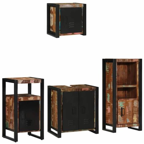 Bathroom Furniture Set with Door 4 pcs Brown Solid Reclaim Wood vidaXL (1/5)