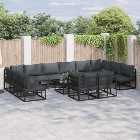 Garden Sofa Set with Cushion 13 pcs Black Aluminium vidaXL